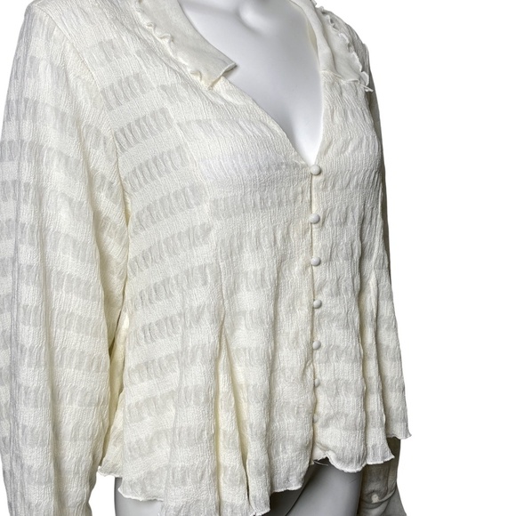 By Anthropologie Long Sleeve Button Front Textured Blouse Womens Size L Ivory - Picture 3 of 8